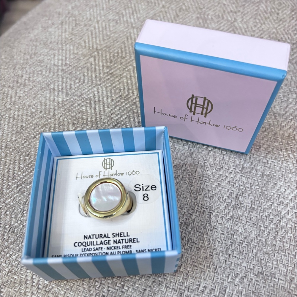 House of Harlow 1960 Gold Tone Ring with Mother of Pearl